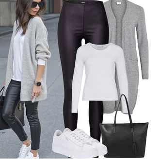 Outfit s Šedá/Tmavě šedá/Světle šedá Pletenina veľkej veľkosti/Šaty Móda Pro Plnoštíhlou/Kabát/Tunika Vila "Podzimní Outfity"