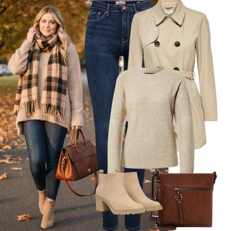 Moderní Matka nevěsty Outfit s Béžová/Hnědá/Khaki Trenčkot/Trenčkot/Letní Kabát Only "Podzimní Outfity"Look: Cool, Francouzské, Námořní, Moderní, Kancelář, Preppy, Univerzitní, Old Money