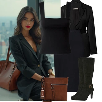 Outfit s Černá/Hnědá Bustierový Top/Halenka Bez Rukávů/Top Se Špagetovými Ramínky Edited "Podzimní Outfity"