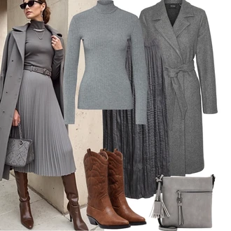 Narozeniny Léto Outfit s Šedá/Světle šedá/Tmavě šedá/Fialová/Hnědá Krátký Top/Pletený top/Pletené tričko/Krátký top/Roláková Košile Edited "Podzimní Outfity"Look: 18. narozeniny, Koncert, Chatky, Škola, Zvláštní příležitosti, Narozeniny