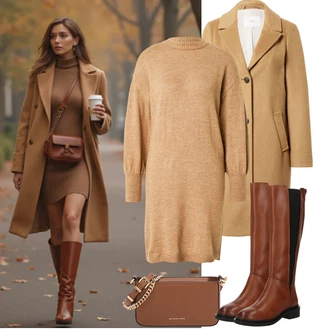 Outfit s Červená/Hnědá/Béžová Jezdecká Bota/Vintage kozačka/Dlouhá Kozačka/Kozačka po Kolena/Kozačka se zipem/Bota se širokým nohavici About You "Podzimní Outfity"