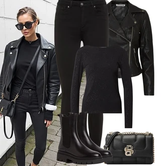 Léto Outfit s Černá/Tmavě zelená Kožené Bund/Motorkářská bunda/Motorkářské Bund/Bunda z Umělé Kůže Noisy may "Podzimní Outfity"