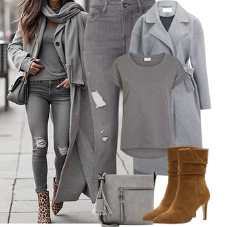 Posilování Outfit s Šedá/Světle šedá/Hnědá/Tmavě šedá Tričko/Jednoduchý top/Mužské běžecké boty/Neformální tričko/Pletené tričko/Košilový top/Tričko s krátkým rukávem/Krátký top/Zavinovací Tričko Vila "Podzimní Outfity"Look: Volný čas, Aerobní, Posilování