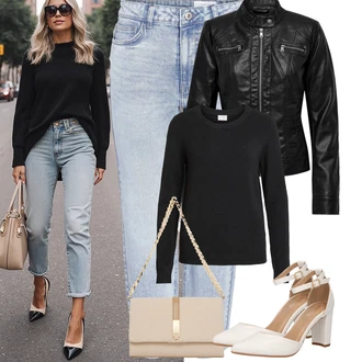 Léto Outfit s Černá/Červená Motorkářské Bund/Kožené Bund/Motorkářská bunda/Bunda z Umělé Kůže Only "Podzimní Outfity"