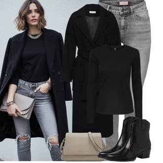 Posilování Outfit s Černá Pletené tričko/Roláková Košile Pieces "Podzimní Outfity"Look: Posilování, Volejbal