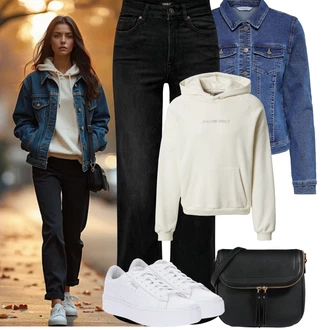 Outfit s Bílá Úzká teniska/Teniska na platformě/Teniska s dírkovaným vzorem/Nízká Teniska Puma "Zimní Outfity"