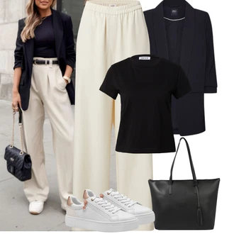 Outfit s Khaki/Béžová/Bílá Plisovaná kalhoty/Široká Kalhoty/Kalhoty s nášivkou uprostřed/Kalhoty s Vysokým Pasem/Mušelínové kalhoty/Marlene Kalhoty/Tradiční Kalhoty/Kalhoty se Štěrbinou/Lněné Kalhoty Edited "Podzimní Outfity"