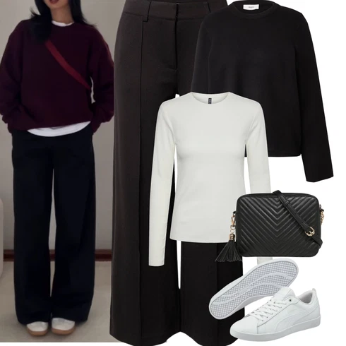 Kombinace Černá/Krémová/Khaki Široká Kalhoty/Marlene Kalhoty/Palazzo Kalhoty/Kalhoty se Štěrbinou/Obleková Kalhoty/Rozšířená Kalhoty/Kalhoty Bootcut/Business Kalhoty Ichi kombinovat s Černá Sveter Svetry 2 v 1/Basic Svetr/Svetr Carmen/Kašmírový Svetr/Kašmírový Svetr/Svetr s Kulatým Výstřihem/Jednoduchý Svetr/Svetr na kojení Object