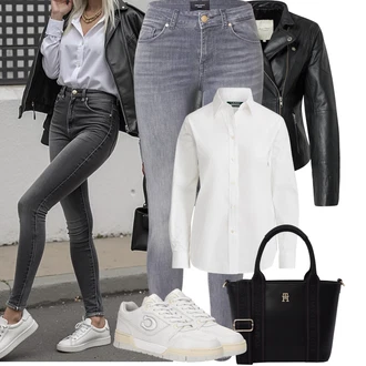 Outfit s Šedá/Světle šedá Jeggings/Džínové Legíny/Skinny Kalhoty VERO MODA "Podzimní Outfity"