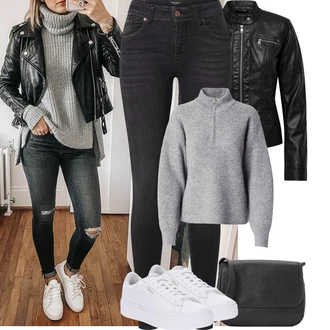 Léto Outfit s Černá/Červená Motorkářské Bund/Kožené Bund/Motorkářská bunda/Bunda z Umělé Kůže Only "Podzimní Outfity"