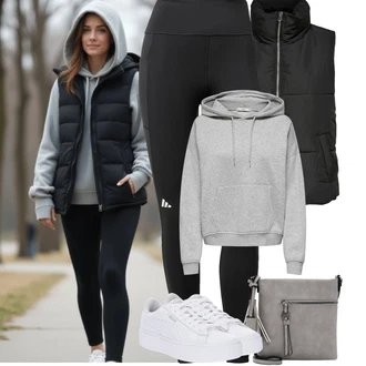 Hip Hop Outfit s Černá Nafukovací Bund/Puchová Bund/Bunda z umělých vláken/Přechodné Bundy/Bunda na přetažení přes hlavu/Letní peřová bunda/Bunda 2v1 JdY "Podzimní Outfity"Look: Hip Hop, Metal, Venkovní, Příliš oblečený, Nadrozměrné, Rap, Sportovní, Techno