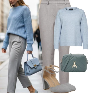 Outfit s Šedá/Béžová/Světle šedá/Hnědá Mušelínové kalhoty/Business Kalhoty/Úzká Kalhoty/Lněné Kalhoty/Chinos/Rovná Kalhoty/Kalhoty se Štěrbinou/Navlékací Kalhoty/Obleková Kalhoty/Kalhoty s nášivkou uprostřed/Bengaline Kalhoty Object "Podzimní Outfity"