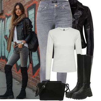 Outfit s Šedá/Světle šedá Jeggings/Džínové Legíny/Skinny Kalhoty VERO MODA "Podzimní Outfity"