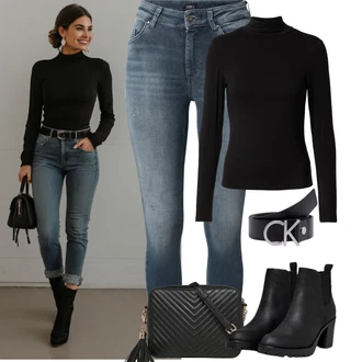 Outfit s Černá Kotníková Bota s Podšívkou/Chelsea Boty/Kožená kotníková bota/Gumová Kotníková Bota/Kožená bunda Only "Podzimní Outfity"