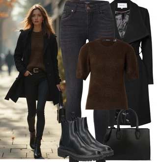 Punk Outfit s ?erná/Hn?dá Chelsea Boty/Plochá Kotníková Bota Only "Podzimní Outfity"Look: Cool, Metal, Punk, Unisex