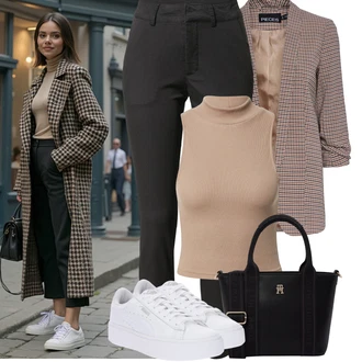 Outfit s Černá/Tmavě šedá/Khaki Úzká Kalhoty/Business Kalhoty/Jeggings/Kalhoty s Vysokým Pasem/Strečová Kalhoty/Skinny Kalhoty/Tregíny/Kalhoty se Štěrbinou/Motorkářská kalhoty Kaffe "Podzimní Outfity"