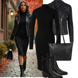 Rovná noha Outfit s Černá/Tmavě šedá/Růžová/Bílá Kožené Bund Bunda z Umělé Kůže/Motorkářské Bund/Kožené Bund/Motorkářská bunda/Bunda s Bočním Zipem yas "Podzimní Outfity"