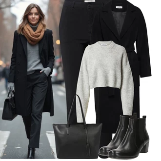 Outfit s Černá Kalhoty se Štěrbinou/Tregíny/Obleková Kalhoty/Kalhoty s Vysokým Pasem/Strečová Kalhoty/Úzká Kalhoty/Business Kalhoty/Skinny Kalhoty Freequent "Podzimní Outfity"