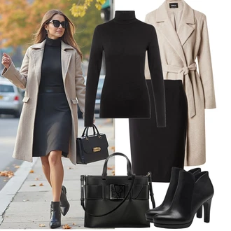 Outfity pro zábavu Elegantní, Sportovní s Černá/Šedá Sukně Pro Matriku/Sukně do Délky Lýtka/Sukně S Délkou Ke Kolenům/Tužková sukně/Kancelářská Sukně/Koktejlová Sukně/Midi Sukně Boss, Černá/Bílá Kožená kotníková bota/Kotníková Bota s Podšívkou/Bota na platformě/Kožená bunda/Kotníková Bota Na Podpatku/Kozačka Na Podpatku Tamaris "Podzimní Outfity"Look: Elegantní, Kancelář, Old Money, Klasické, 60. Let, Cool, Francouzské, Krásný