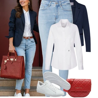 Pracovní Outfit s Tmav? modrá/Sv?tle modrá B.young "Podzimní Outfity"Look: Pracovní, Jízda na koni