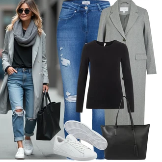 Narozeniny Léto Outfit s Modrá Kožené bundy/Džíny s Dírou/Kotníková Bota/Džíny s Rozparkem/Kožená bunda/Push up Džín Only "Podzimní Outfity"Look: Bar, 18. narozeniny, Koncert, Škola, Narozeniny