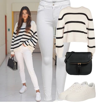 Outfit s Šedá/Bílá/Krémová/Stříbrný Džínové Legíny/Jeggings/Push up Kalhoty/Skinny Kalhoty/Tregíny next lvl "Podzimní Outfity"