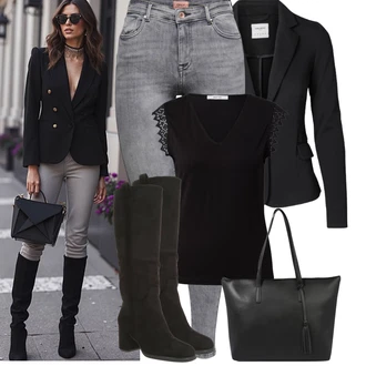 Outfit s Šedá/Tmavě šedá/Světle šedá Jeggings/Džínové Legíny/Skinny Kalhoty/Kalhoty se Štěrbinou Only "Podzimní Outfity"