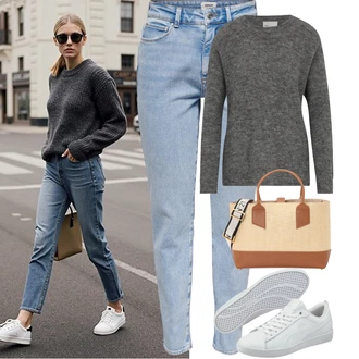 Hip Hop Outfit s Šedá/Krémová/Bílá Úzká teniska/Kožené tenisky/Nízká Teniska Puma "Podzimní Outfity"Look: Bad Taste, Ležérní, Hip Hop, Skater, Chytrý příležitostný, Sportovní, Unisex