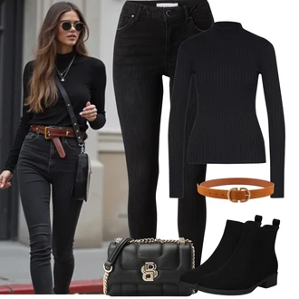 Dlouhé Outfit s ?erná/Tmav? ?edá Slim Fit D?íny/High Waist D?ínové Kalhoty/Motorká?ské D?íny/Push up D?ín/Ko?ené Boty/D?íny s Rozparkem/Ko?ená bunda/Termální D?íny/Zimní bunda Vila "Podzimní Outfity"