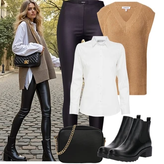 Outfit s Černá Chelsea Boty/Kožená bunda/Gumová Kotníková Bota/Plochá Kotníková Bota About You "Podzimní Outfity"