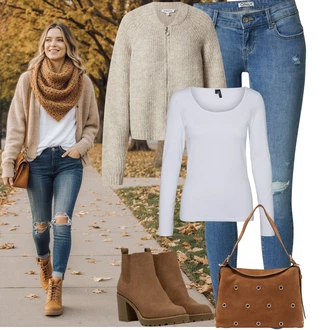 Outfit s Šedá/Krémová/Růžová/Bílá/Fialová/Stříbrný Jednoduchý top/Mužské běžecké boty/Dlouhá košile/Košile s dlouhým rukávem/Dlouhý top VERO MODA "Podzimní Outfity"