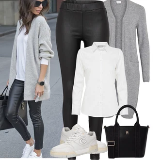 Outfit s Šedá/Tmavě šedá/Světle šedá Pletenina veľkej veľkosti/Šaty Móda Pro Plnoštíhlou/Kabát/Tunika Vila "Podzimní Outfity"