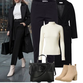 Outfit s Krémová/Bílá/Khaki/Béžová Rolák/Svetr s límečkem Edited "Podzimní Outfity"