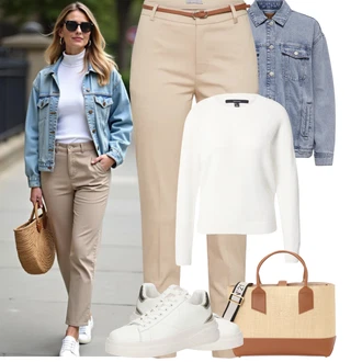 Narozeniny Léto Outfit s Béžová/Khaki Kalhoty se Štěrbinou/Úzká Kalhoty/Ležérní Kalhoty/Obleková Kalhoty/Twillová Kalhoty/Business Kalhoty/Kalhoty s Vysokým Pasem/Skinny Kalhoty B.young "Podzimní Outfity"Look: Bar, 30. narozeniny, Den na pláži, Koncert, Firemní večírek, Chatky, Den matek, Škola, 40. narozeniny, Narozeniny, 18. narozeniny