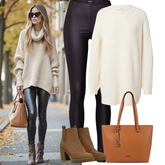 Šik Od 50 let Outfit s Hnědá/Béžová/Oranžová Obchodní Taška/Taška/Taška Přes Rameno/Kancelářská Taška/Shopper taška/Sportovní Taška Přes Rameno/Taška Na Rameno L.CREDI "Podzimní Outfity"Look: Rad, Šik, Elegantní, Moderní, Mom, Kancelář, Premium