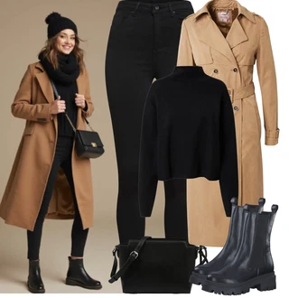 Outfit s Černá Chelsea Boty/Kožená bunda/Motorkářská bota/Kotníková Bota s Podšívkou/Plochá Kotníková Bota Tamaris "Podzimní Outfity"