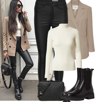 Outfit s Černá/Hnědá/Bílá Ledvinka/Klasická Taška Přes Rameno/Malá Taška/Taška na telefon/Brašna/Sportovní Taška Přes Rameno About You "Podzimní Outfity"