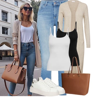 Outfit s Černá/Bílá Halenka Bez Rukávů/Top Se Špagetovými Ramínky Only "Podzimní Outfit"