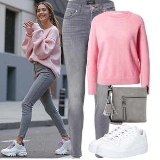 Outfit s Šedá/Světle šedá Jeggings/Džínové Legíny/Skinny Kalhoty VERO MODA "Podzimní Outfity"