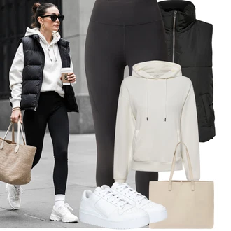 Basketbal Outfit s Bílá Nízká Teniska/Úzká teniska/Kožené tenisky/Teniska na platformě Adidas Originals "Podzimní Outfity"Look: Tenis, Baseball, Basketbal, Bruslení