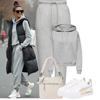 Outfit s Bílá/Šedá/Béžová Teniska na platformě/Nízká Teniska Puma "Podzimní Outfit"