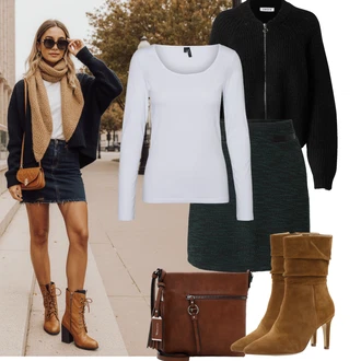 Outfit s Šedá/Krémová/Růžová/Bílá/Fialová/Stříbrný Jednoduchý top/Mužské běžecké boty/Dlouhá košile/Košile s dlouhým rukávem/Dlouhý top VERO MODA "Podzimní Outfity"