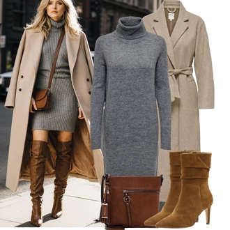 Outfit s Šedá/Béžová/Hnědá/Khaki Vlněný Kabát/Dlouhý kabát/Dlouhý Kabát/Zimní Kabát Vlněný kabát/Kašmírový Kabát/Lodenový kabát/Midi Kabát Only "Podzimní Outfity"