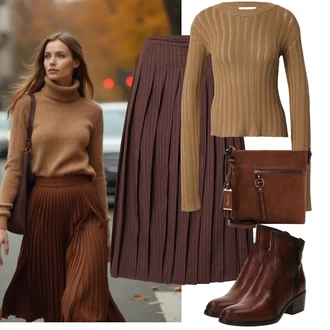 Outfit s Khaki/Hnědá/Béžová Jednoduchý Svetr/Svetr s límečkem/Svetr s Výstřihem/Svetr Carmen/Rolák/Vlněný Svetr/Svetr z Jemné Pleteniny/Pletený Svetr millane "Podzimní Outfity"