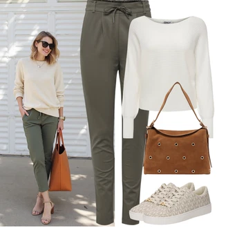 Outfit s Šedá/Hnědá/Béžová/Khaki Mrkvová Kalhoty/Kalhoty s Vysokým Pasem/Ležérní Kalhoty/Jogger Kalhoty/Mušelínové Kalhoty/Paperbag Kalhoty/Úzká Kalhoty Only "Podzimní Outfity"