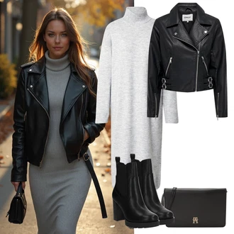 Poletje Za 60 in več outfit mit Črna Chelsea Škornj/Usnjena Jakna/Klasični gležnjar/Usnjeni gležnjar/Podloženi Gležnar/Poletni gležnjar/Western gležnjar Guess "jesenska oprava"