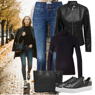 outfit mit Bež/Črna Superga Superge z Bleščicami/Usnjene superge/Superge Nizka/Plato-Sneaker/Ozka Superga/Superge Luknjasta/Superge Z Bočno Zadrgo Tamaris "jesenska oprava"