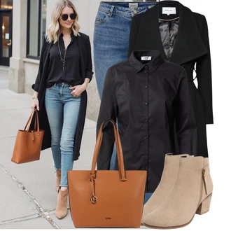 Outfit s Modrá/Světle Modrá/Tmavě Modrá Kožená bunda/Zimní bunda/Push up Džín/Navlékací džíny/Džín s Nízkým Pasem/Kožené Boty/Kotníková Bota/Džíny s Nízkým Sedem Only "Lehký outfit"