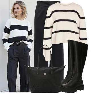 Outfit s Černá/Bílá Obchodní Taška/Taška/Plenková taška/Kancelářská Taška/Shopper taška/Taška Na Rameno Tommy Hilfiger "Lehký outfit"