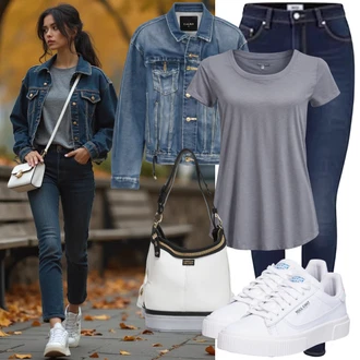 Punk Outfit s Sv?tle modrá/Modrá Krátké D?ínové Bundi?ky/D?ínové Bund VERO MODA "Letní vzhled pro ka?dodenní no?ení"Look: 70tá léta, 90tá léta, Punk, Univerzitní